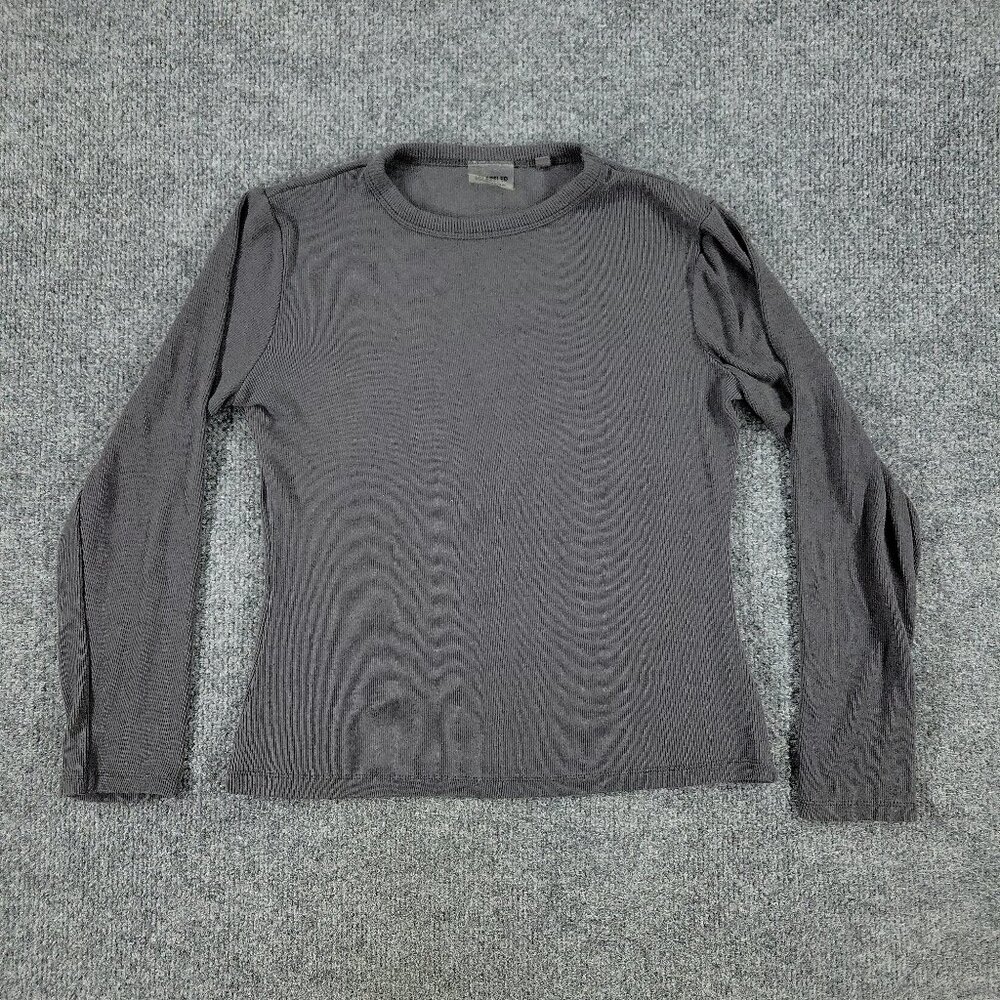 Unlabeled Shirt Women's XS Gray Ribbed Pullover Crew Neck Long Sleeve Stretch